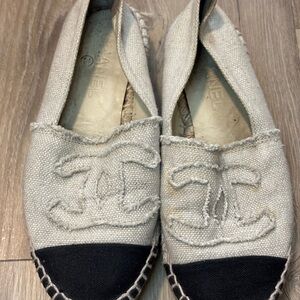 AUTHENTIC CHANEL Beige & Black Canvas Espadrilles | EU 36 | Size 6